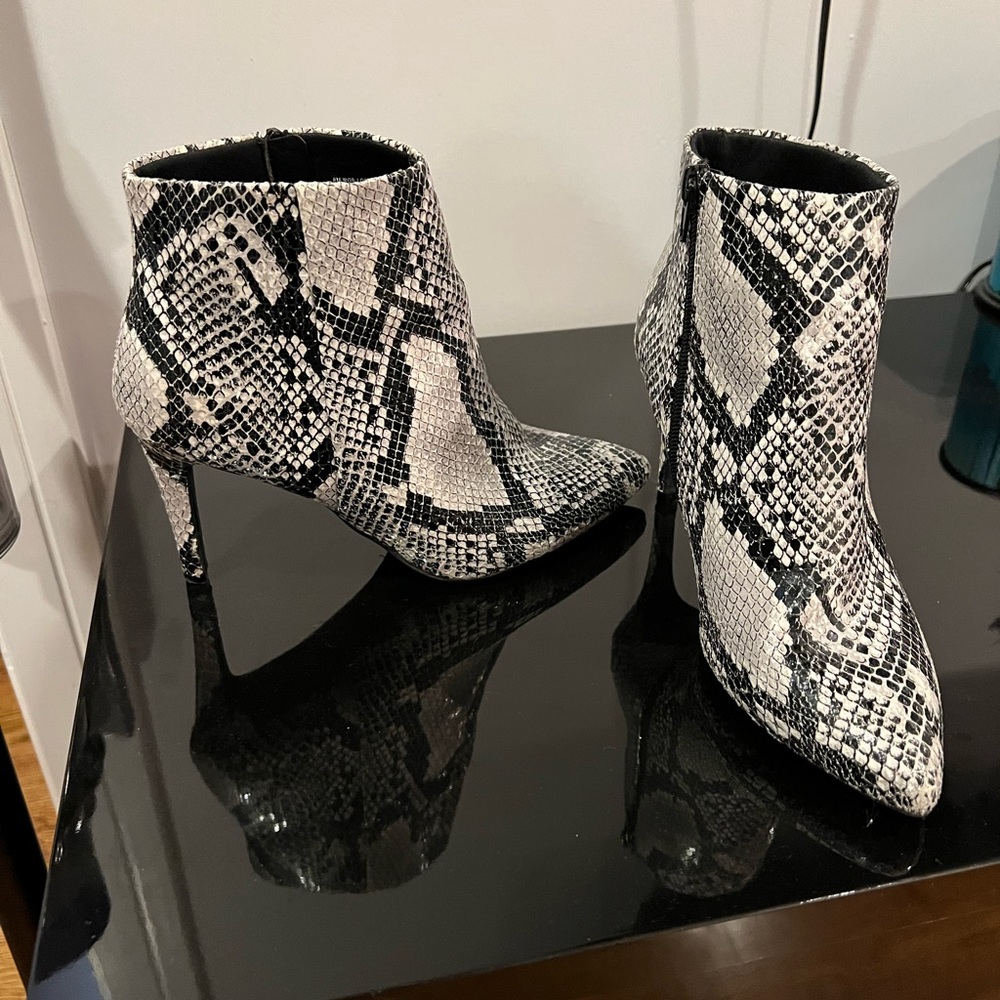 Faux alligator skin heel booties